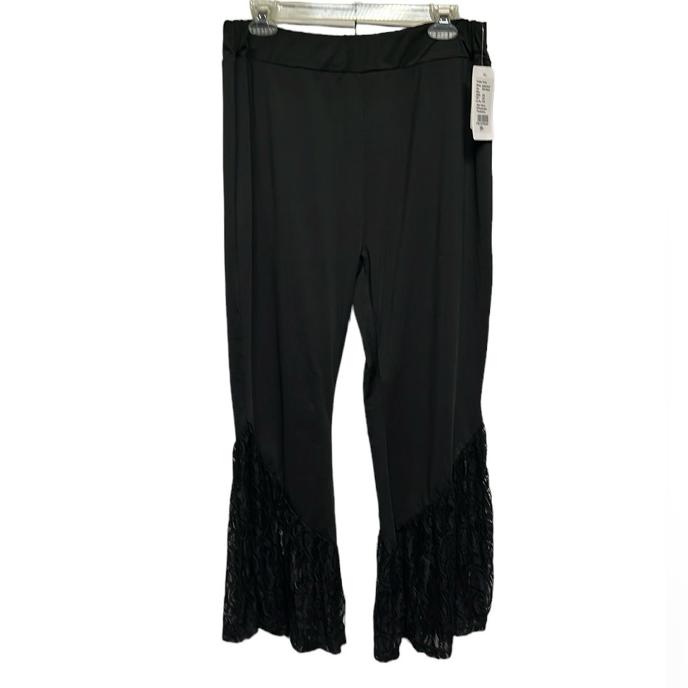 Black wide leg pants with lace hem
